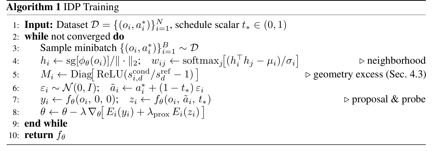 IDP training algorithm pseudocode